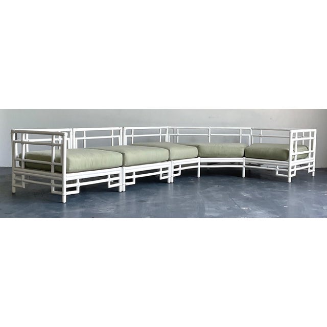 Late 20th Century Vintage Rattan and Fabric Sectional Sofa After Ficks Reed For Sale - Image 5 of 18