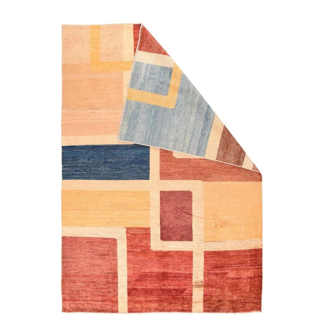 This color block scatter with mostly ecru dividing lines, shows a rectangular and interlocking pattern in straw, dark...