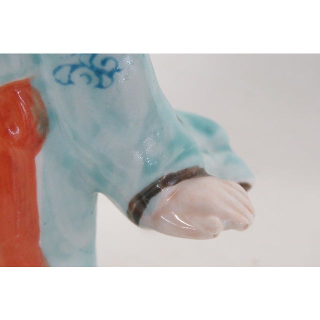 Fu Xing Chinese Ceramic Figurine Hand Painted Blue Robes With Golden Gourd 5024b For Sale - Image 9 of 11