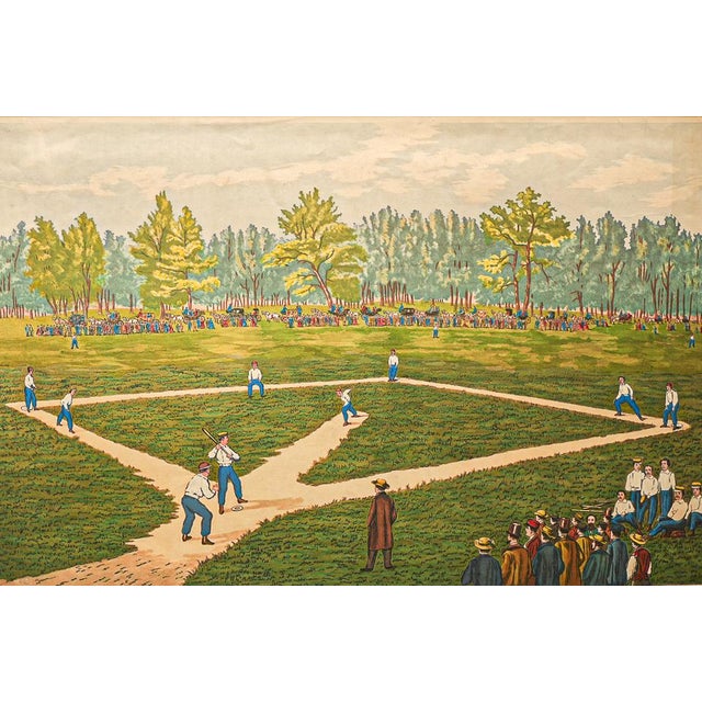 Vintage Sidney Z. Lucas "Grand Match at the Elysian Fields" Framed Baseball Print For Sale - Image 4 of 11