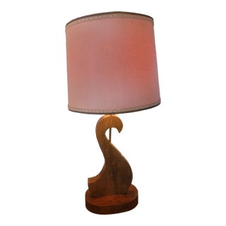 1960's Mid-Century Modern Sculpted Teak Swan Table Lamp For Sale
