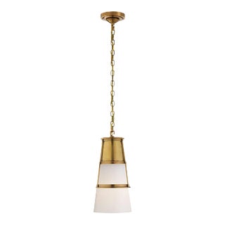 Thomas O'Brien for Visual Comfort Signature Robinson Medium Pendant in Hand-Rubbed Antique Brass with White Glass For Sale