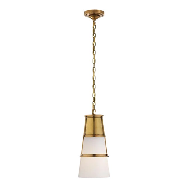 Thomas O'Brien for Visual Comfort Signature Robinson Medium Pendant in Hand-Rubbed Antique Brass with White Glass For Sale