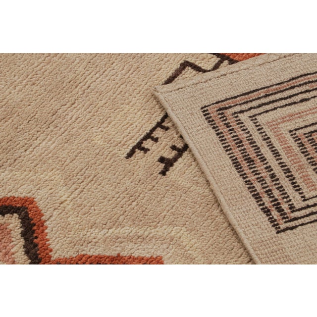 Textile Rug & Kilim’s French Art Deco Style Rug in Beige and Orange Geometric Patterns For Sale - Image 7 of 7