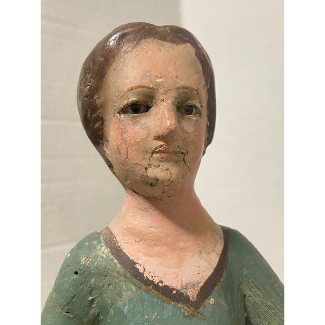 19th Century Spanish Colonial Articulated Mannequin Man Lady Wood Sculpture a Pair For Sale - Image 9 of 12