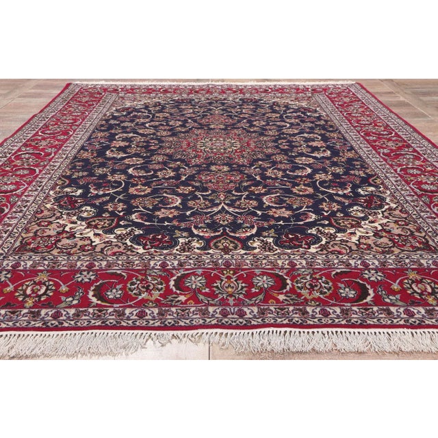 Navy Blue Vintage Persian Isfahan Rug - 06'09 X 10'00 For Sale - Image 8 of 9