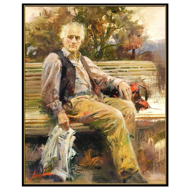 Impressionist Late 20th Century The Park Bench Storyteller, Pino Daeni For Sale - Image 3 of 5