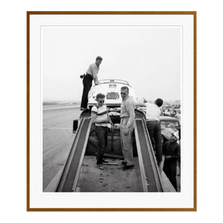 James Dean Standing With Porsche at Car Rally Brown Framed Archival Pigment Print - 40 X 60” For Sale