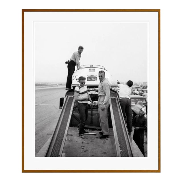 James Dean Standing With Porsche at Car Rally Brown Framed Archival Pigment Print - 40 X 60” For Sale