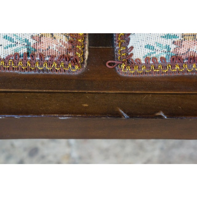Vintage American Country Farmhouse Mahogany Settee Bench Needlepoint Seat For Sale - Image 9 of 17
