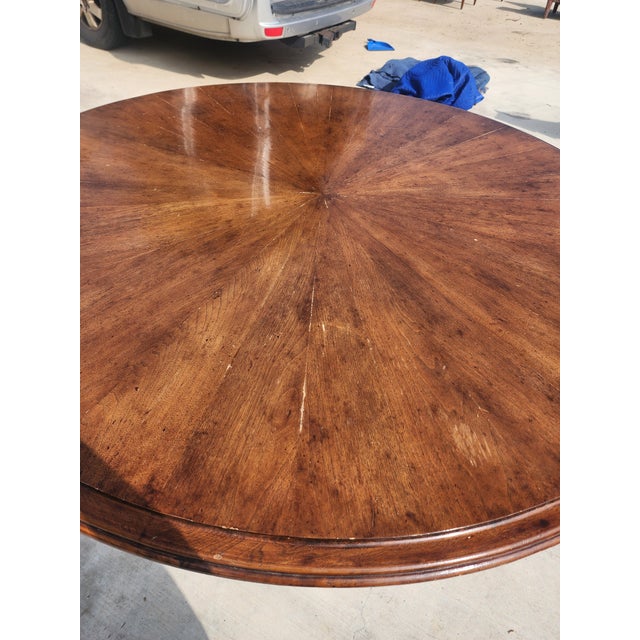 Brown Therian Volute Round Dining Table With Extension Leaves For Sale - Image 8 of 10