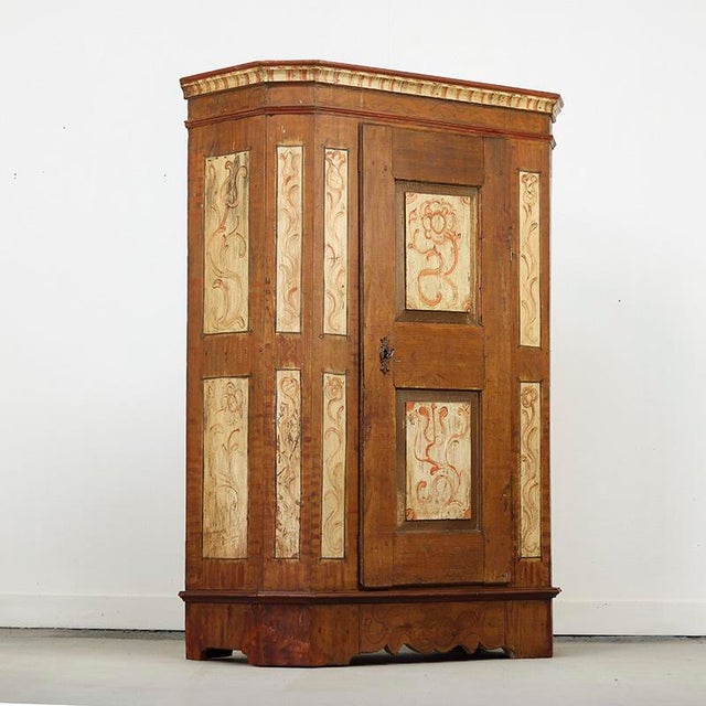 Rustic Farmhouse Folk Art Painted Bridal Cabinet, 1806 For Sale - Image 4 of 13