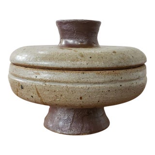 Mid 20th Century Japanese Bizen Ware Style Lidded Pedestal Bowl For Sale