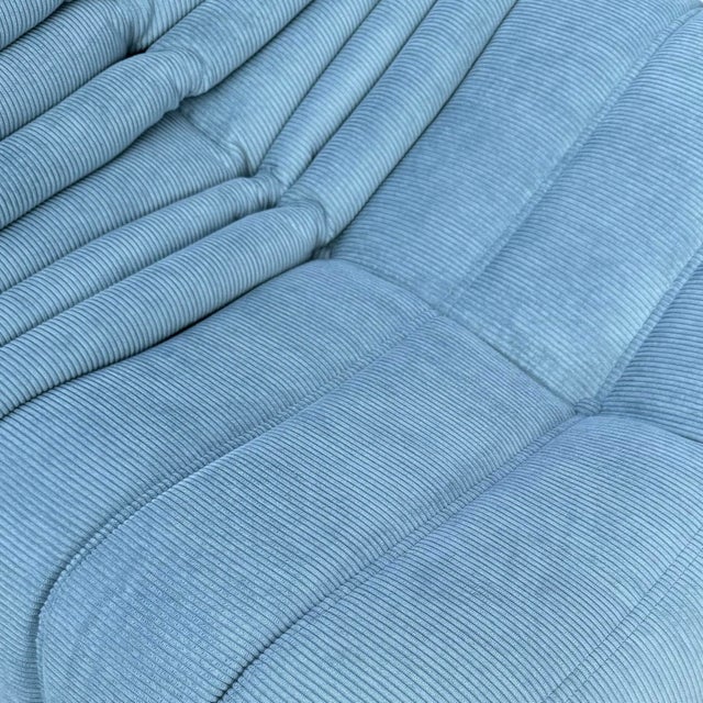 Mid-Century Modern Togo Lounge Chair in Light Blue Corduroy by Michel Ducaroy for Ligne Roset For Sale - Image 3 of 10