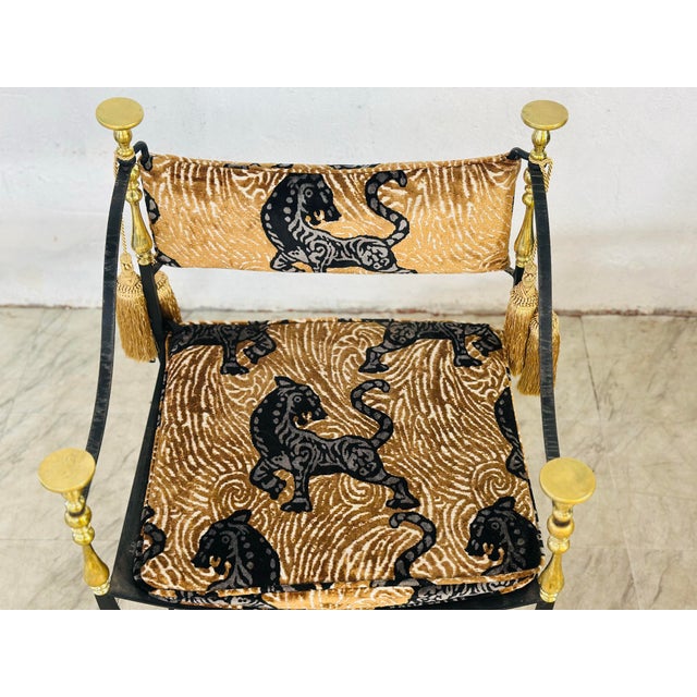 Restored Antique Iron and Brass Chair Reupholstered in Designer Velvet For Sale - Image 10 of 10