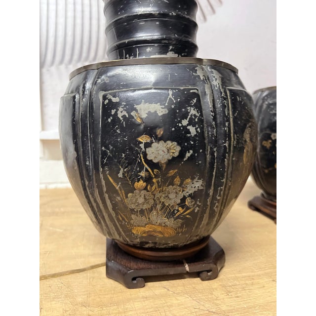 Antique Chinese Tea Canister Tole Lamps - a Pair For Sale In New York - Image 6 of 12
