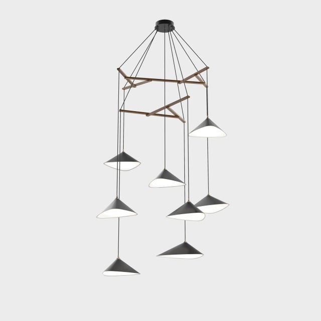 Daniel Becker 'Emily Vertikal 8' Chandelier in Gloss Black/Oak for Moss Objects For Sale - Image 10 of 12