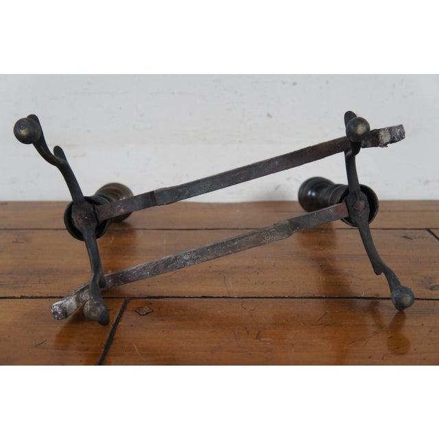 Late 18th Century Antique Georgian Wrought Iron Brass Hearthware Fire Dogs Andirons- Set of 2 For Sale - Image 11 of 12