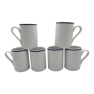 1980s Dansk Bistro Christianshavn Blue Stripe Coffee Tea Mugs, Portugal- Set of 6