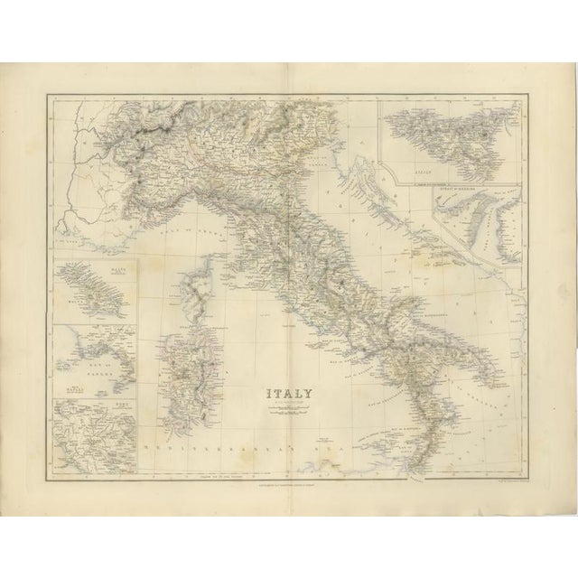 Antique Map of Italy with Sicily, Malta and Bay of Naples Insets, 1860 For Sale - Image 3 of 8