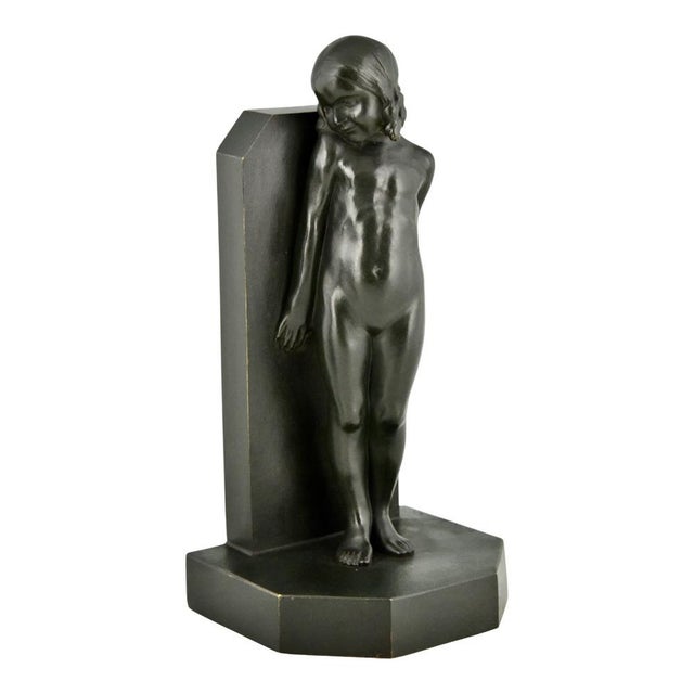 Metal Art Deco Bronze Bookends with Children by Raoul Benard, 1930, Set of 2 For Sale - Image 7 of 12