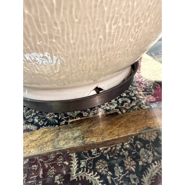 Metal 19th C French Textured Milk Glass Post Street Lamps/ Lanterns Restored a Pair For Sale - Image 7 of 11