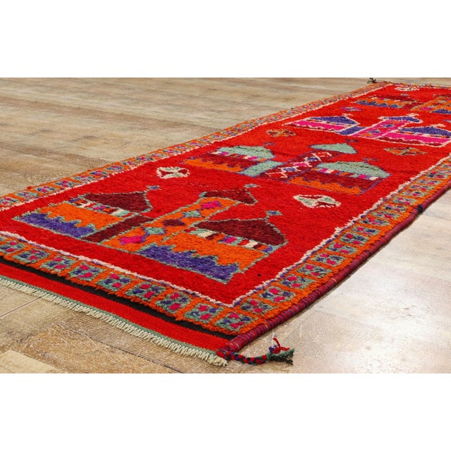 Textile Vintage Red Kurdish Mosque Pictorial Rug - 03'05 X 10'09 For Sale - Image 7 of 9