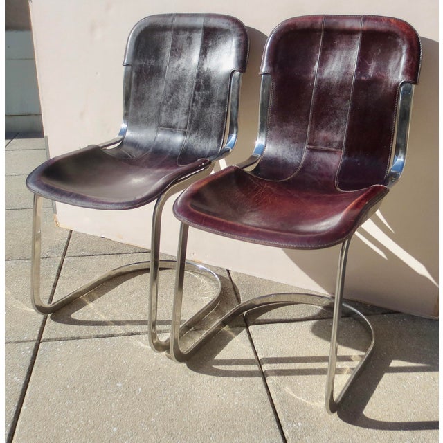 Mid-Century Modern Pair of Willy Rizzo Chrome and Brown Leather Cantilever Chairs- Pair of 2 For Sale - Image 3 of 9