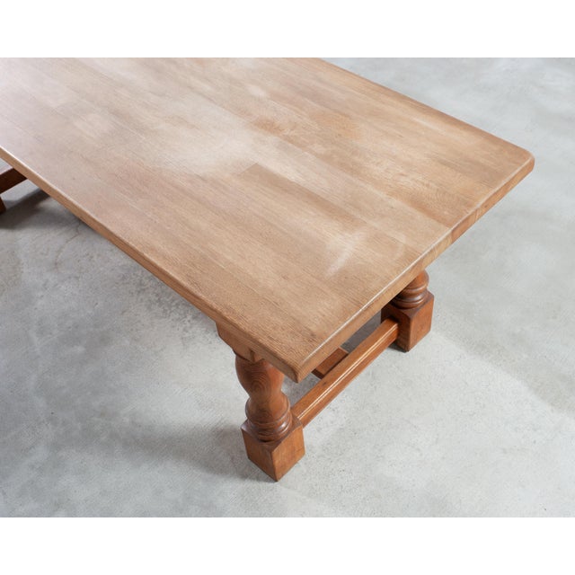Midcentury Country French Oak Farmhouse Dining Table 7 Ft For Sale - Image 10 of 15