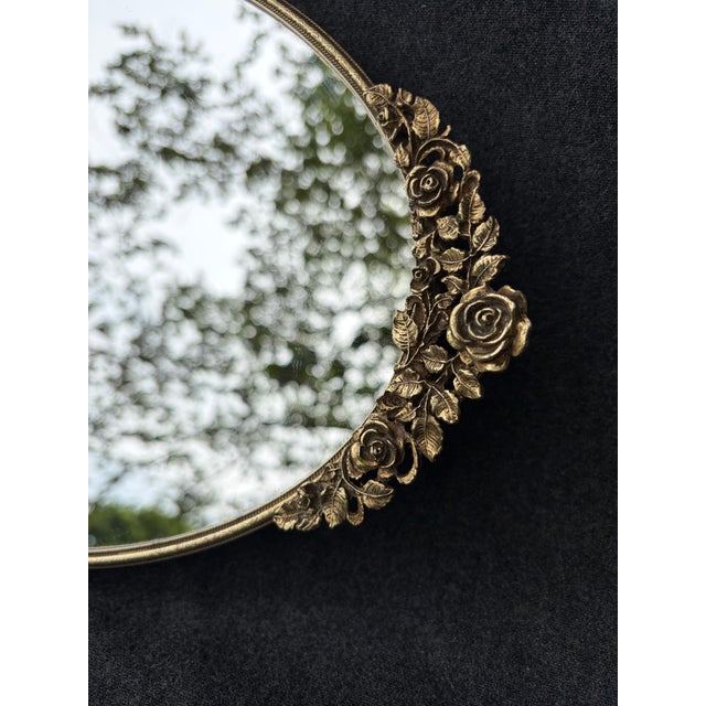 Hollywood Regency Vintage Floral Oval Mirrored Vanity Tray For Sale - Image 3 of 14