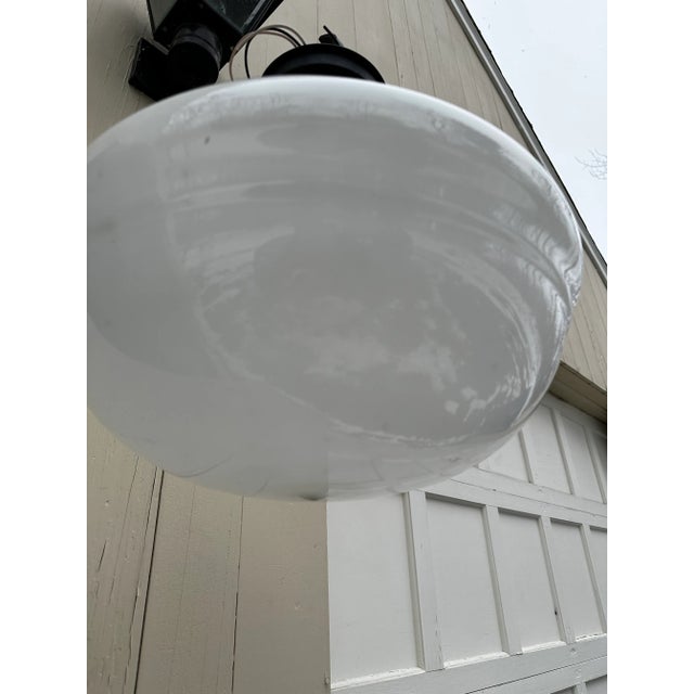 American Vintage Large Schoolhouse Globe With Dark Brass Flushmount Ceiling Fixture For Sale - Image 3 of 6