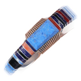 Gibson Nez (1947-2007) Jicarilla Apache and Navajo, Multi-stone Inlay Cuff Brace For Sale