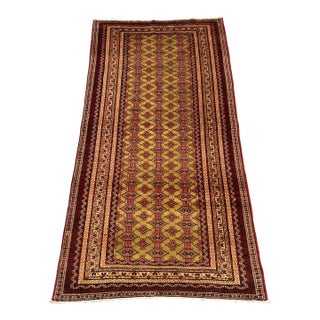 Vintage Afghan Zahir Shahi Green Diamond Rug - 7'4" X 3'9" For Sale