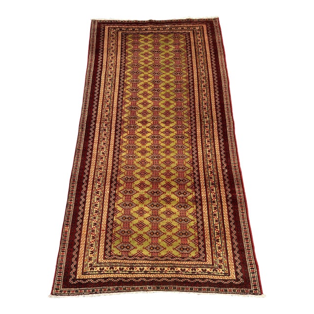 Vintage Afghan Zahir Shahi Green Diamond Rug - 7'4" X 3'9" For Sale