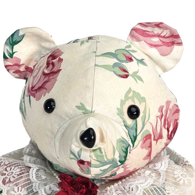 Handmade Floral Teddy Bear Stuffed Animal Plush Pillow For Sale - Image 4 of 7