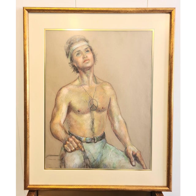 1970s Flora B. Giffuni, “Hippie” — Original Framed Pastel Portrait For Sale - Image 9 of 14