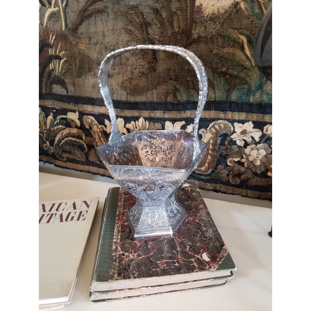 Antique Dutch Style Silver Plated Basket For Sale - Image 9 of 11