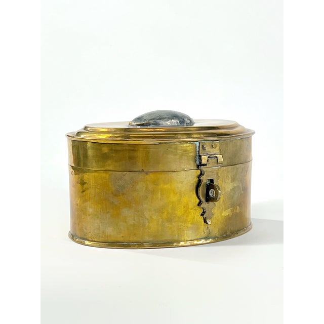 Vintage Brass Trinket Box With Natural Horn Cabochon For Sale - Image 4 of 10