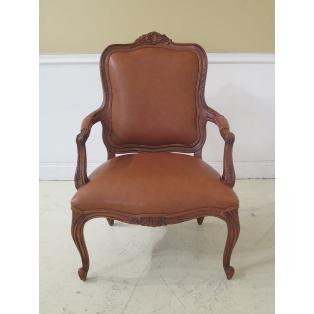 1990s Vintage Ethan Allen French Louis XV Style Leather Arm Chair