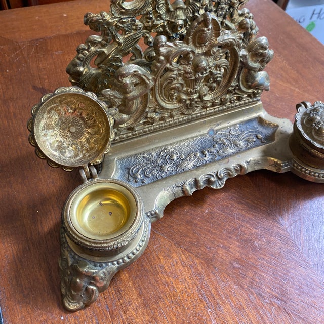 Rococo 1970s Rococo Brass Double Ink Well For Sale - Image 3 of 4