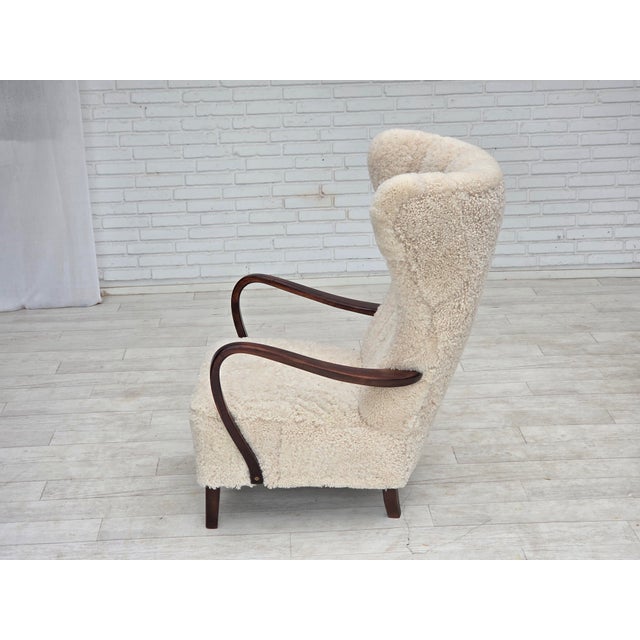 1960s Danish High-Back Lounge Chair in Sheepskin, 1960s For Sale - Image 5 of 18