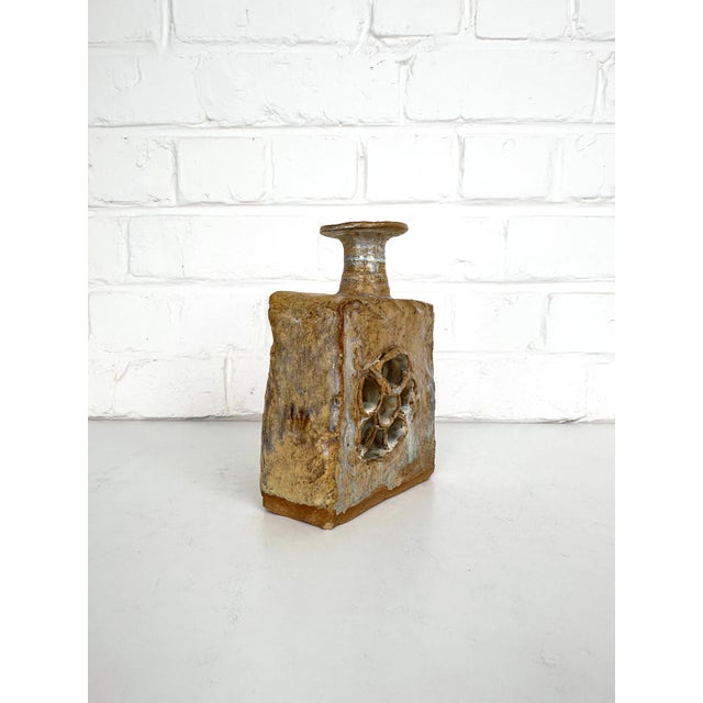 Brutalist Danish Brutalist Studio Stoneware Vase with Openwork Decoration, 1970s For Sale - Image 3 of 13