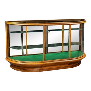 C. 1910 Oak and Curved Glass Display Case For Sale