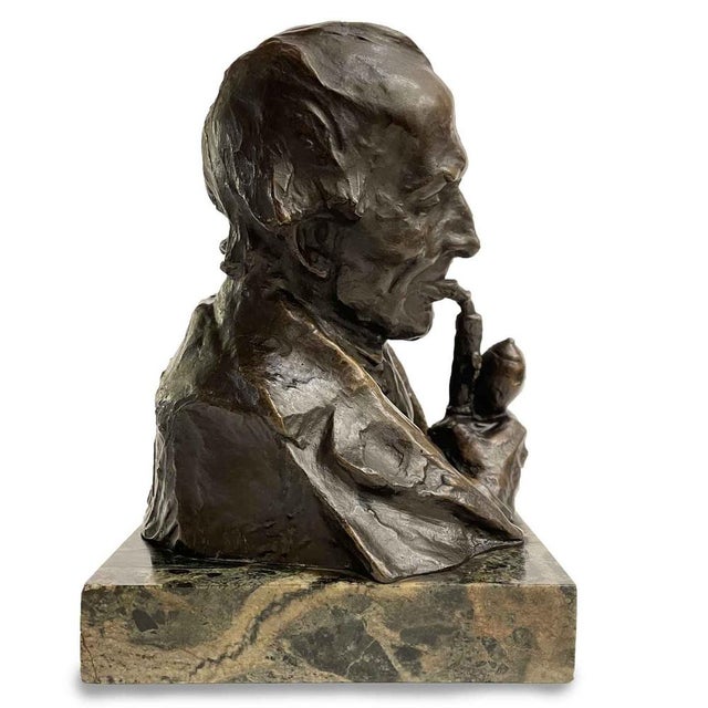 Hans Muller, Bust of a Man with a Pipe, Late 19th Century, Bronze on Marble Base For Sale - Image 11 of 12