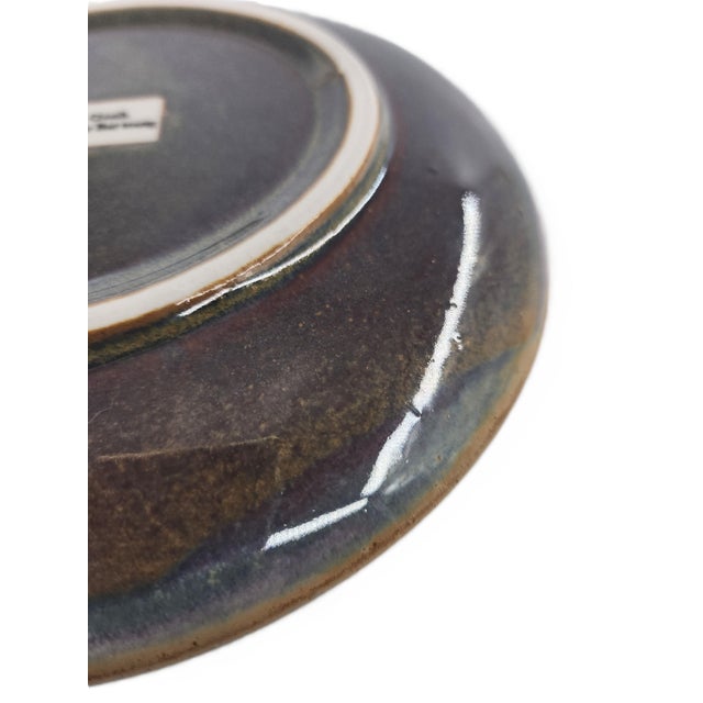 Modern Vietnamese Dual-Glaze Stoneware Ceramic Dinner Plates With Spiral Motif - Set of 4 For Sale - Image 3 of 6