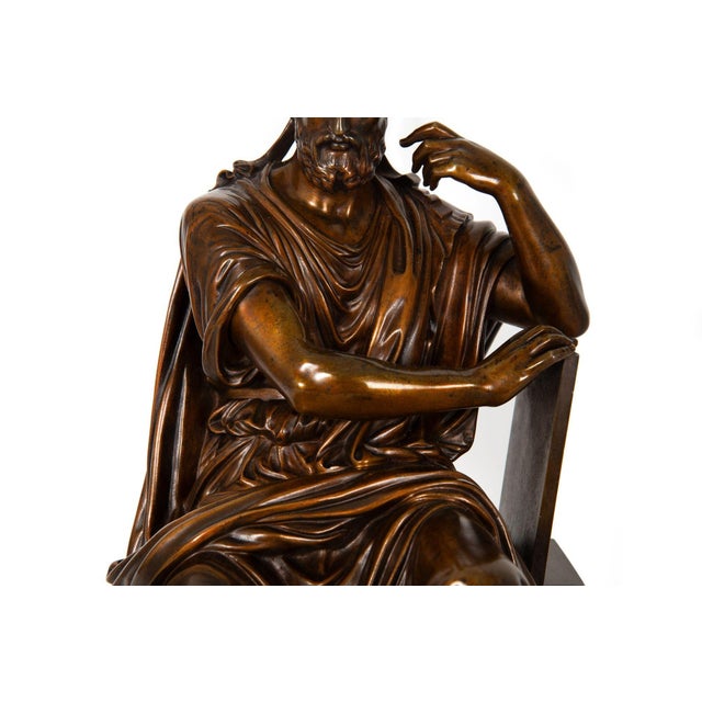 Brown Antique French Bronze Sculpture of Philosopher “Zeno of Elea” by Eugene Laurent For Sale - Image 8 of 18