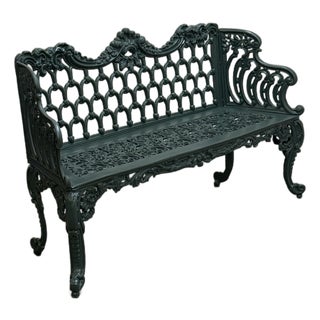 Vintage Green Cast Aluminum Outdoor Bench For Sale