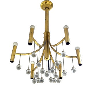 Modern Brass Chandelier attributed to Gaetano Sciolari, 1970s For Sale