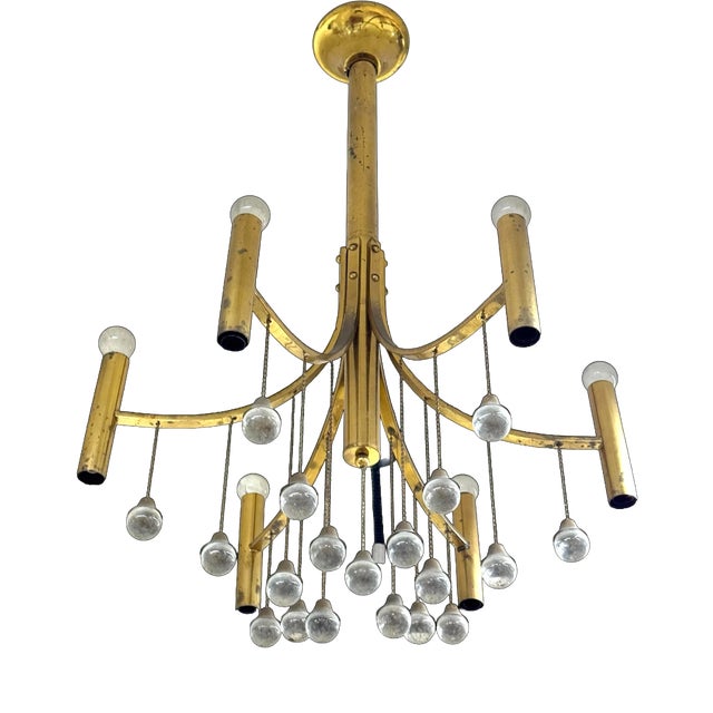 Modern Brass Chandelier attributed to Gaetano Sciolari, 1970s For Sale