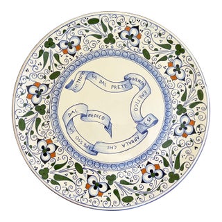 Vintage Italian Faenza Hand-Painted Majolica Floral Wall Plate For Sale
